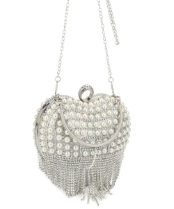 Heather Pearl Rhinestone Studded Crossbody Clutch Bag YS-5246 SILVER